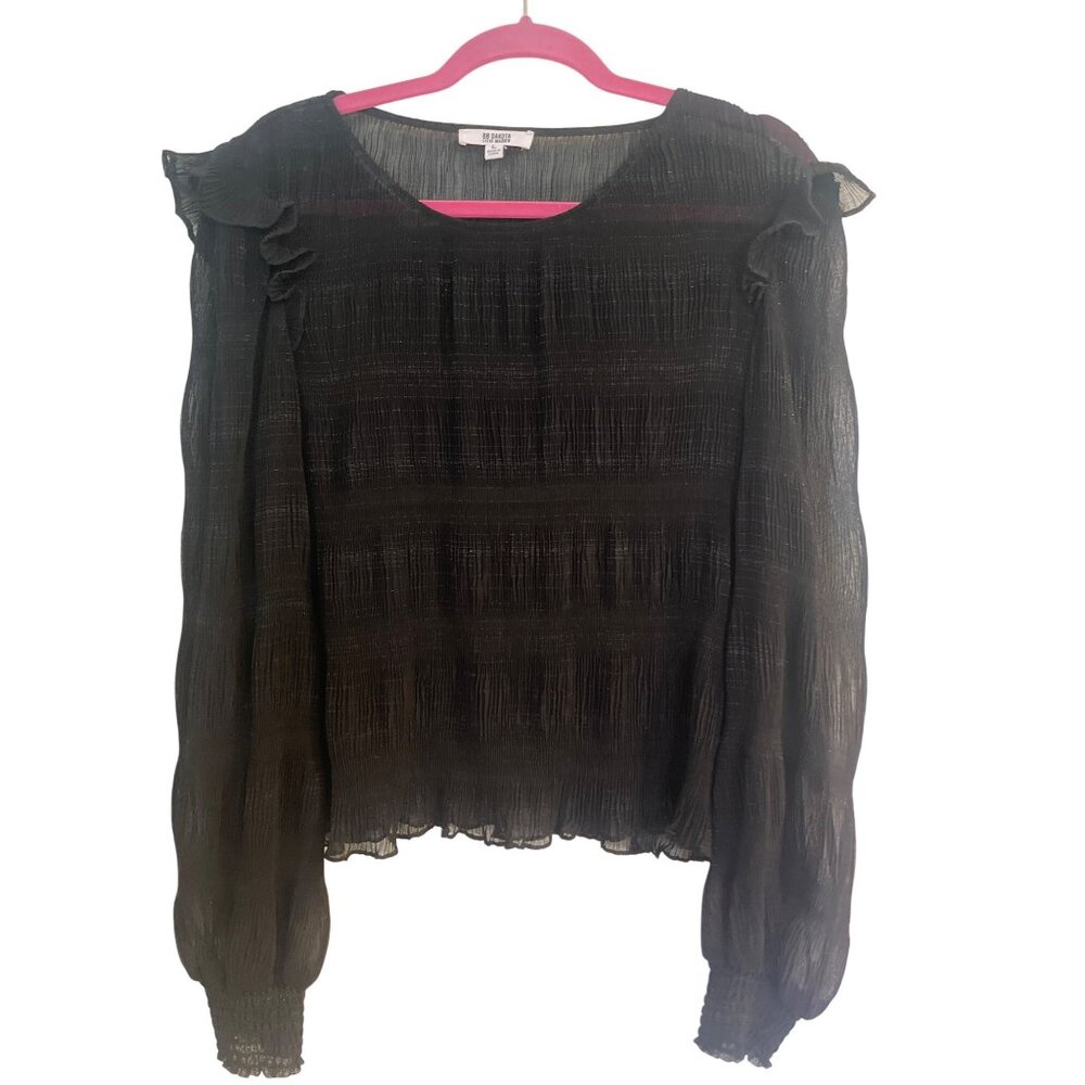 BB Dakota shirted semi sheer long sleeve blouse sz L ruffle&metallic detail